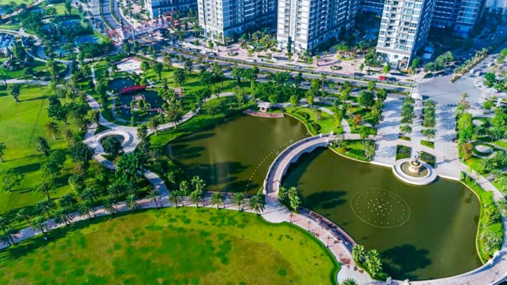 A scenic lake is situated in the park